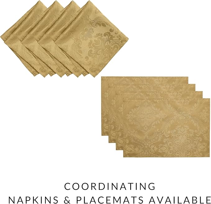 Elrene Home Fashions Caiden Elegance Damask Fabric Napkins (Set of 4), 17" x 17", Gold