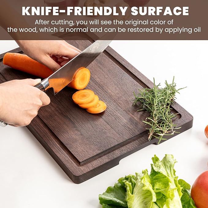 Heimlove Walnut Wood Cutting Board for Kitchen, 17"x11" Reversible Wooden Chopping Board with Deep Juice Grooves and Handles, Natural Walnut Wood Cutting Board for Chopping, Cheese, Vegetables