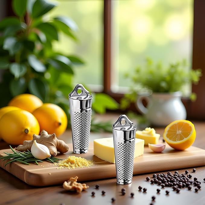 2Pcs Silver Multifunctional Kitchen Stainless Steel Ginger Garlic Nutmeg Grater Nut Walnut Lemon Hand Planer Tool Lemon ZesterDurable and Professional Kitchen Tool Garlic Tools