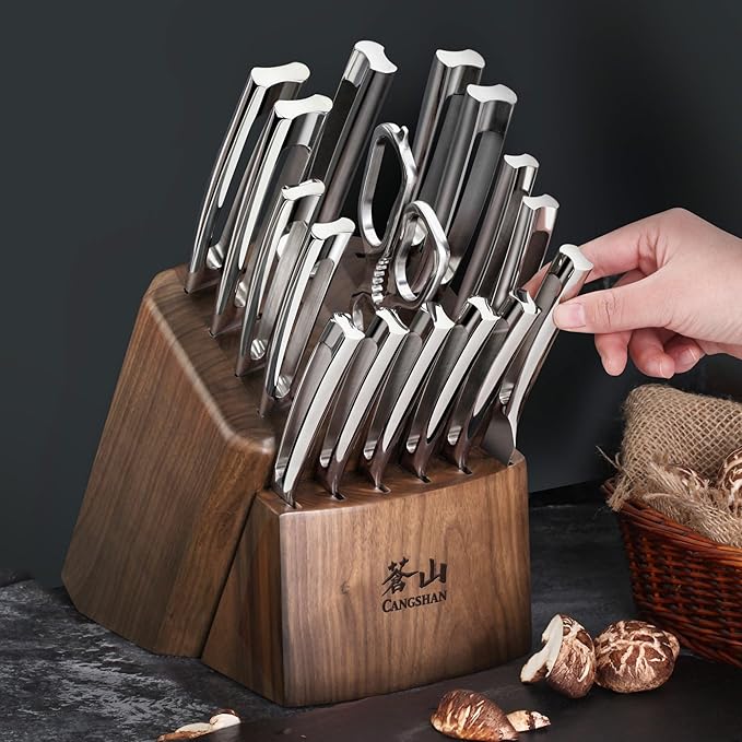 Cangshan N1 Series 1024784 German Steel Forged 17-Piece Knife Block Set, acacia