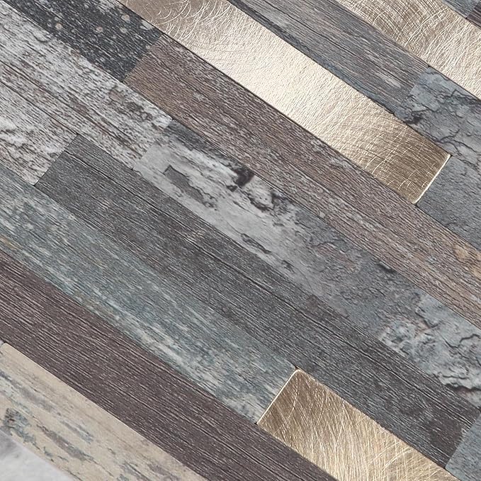 Yipscazo 20 Sheets Peel and Stick Stone Metal Backsplash, PVC Wall Tiles Stick on Tiles for Backsplash Kitchen, Bathroom, Fireplace (6'' X 12'', Ecru Rustic)
