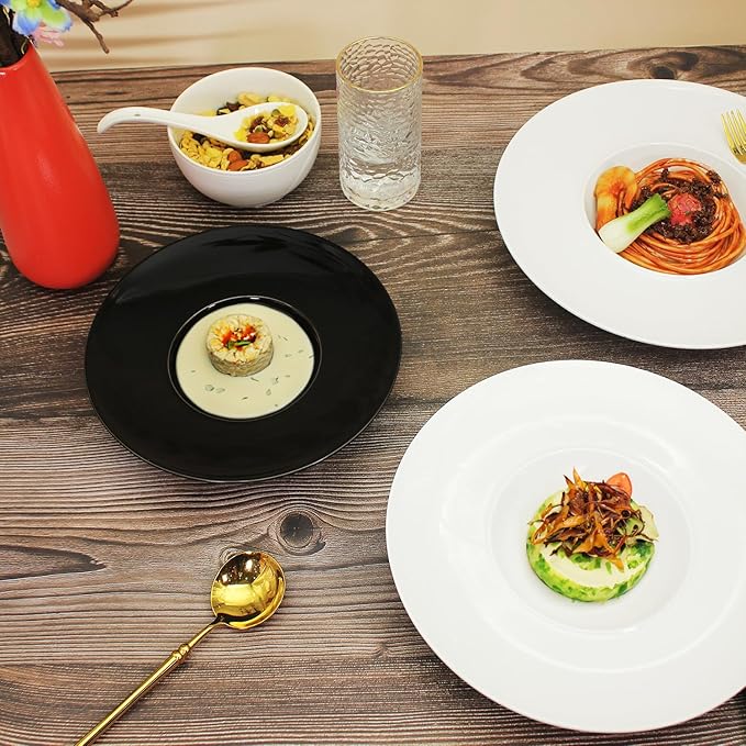 Ceramics Rimmed Soup Bowls 8.8 oz, White 11.6 inch Exquisite small soup plate Set of 4, Pasta plates With Rim is the best choice for hotels, kitchens, fine restaurants and gourmets