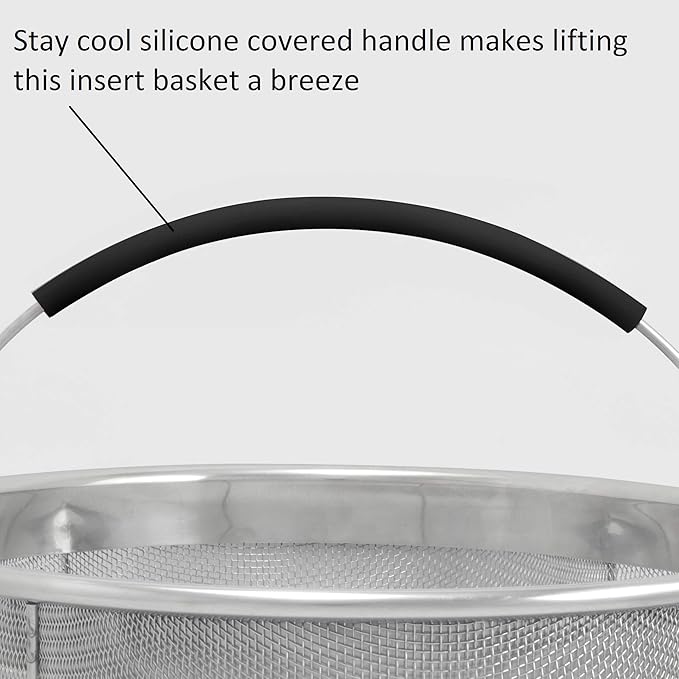 8 1/4" 3.75 Qt Stainless Steel Strainer Basket Black