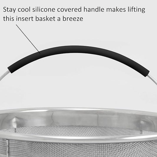8 1/4" 3.75 Qt Stainless Steel Strainer Basket Black
