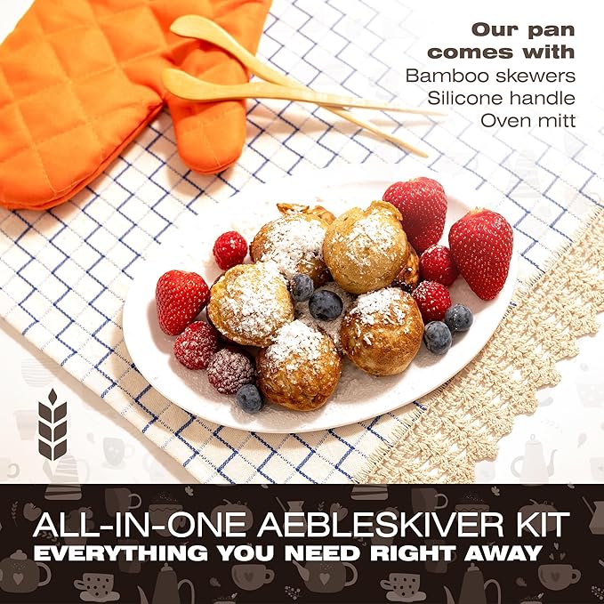 KUHA Cast Iron Aebleskiver Pan – Authentic Danish Pancake Maker for Aebleskiver, Poffertjes, Takoyaki, Appam, Kuli Paniyaram – Pre-Seasoned Cast Iron for Gas & Electric Stovetops & Campfire