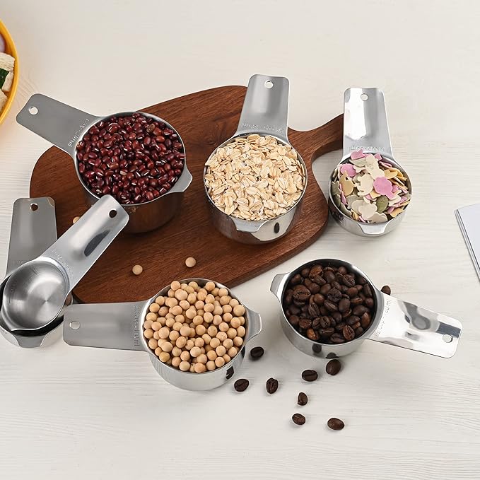 Measuring Cups and Spoons Set 22, 18/8 Stainless Steel Long Hanlde Measuring Spoons & Mini Measuring Spoons and 1 Leveler, Metric & US Measure Cup and Spoon for Dry and Liquid