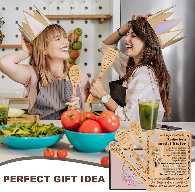 YUEYUQIU Sister Birthday Gifts from Sister, Best Friendship for Cutting Board with Utensil Set Present for Soul BFF Friend Mother's Day or Christmas Yellow Cutting Board Set Gift for sister