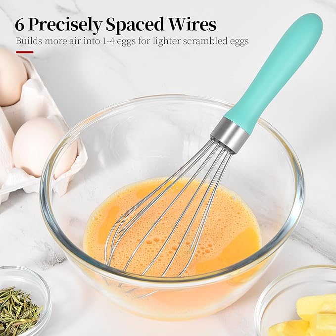 9.06 in Kitchen Wire Whisk, 18/10 Stainless Steel Metal Balloon Wisk Heavy Duty Egg Beater whisker Hand Mixer for Cooking, Baking, Mixing, Stirring, Sauce, Flour, chocolate（Small, Aqua Sky）