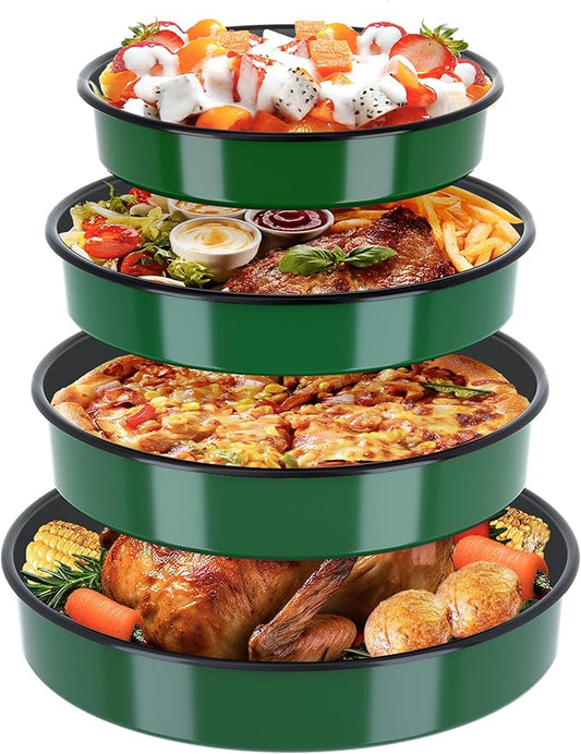 Round Baking Cake Pans Set Roasting Dish 4-Pack 9/10/12/14 Inch Enamel Non Stick Large Cookware for Cake Bread Pie Pizza Turkey Steak, Non-Toxic Carbon Steel Oven Dishwasher Safe Christmas Bakeware