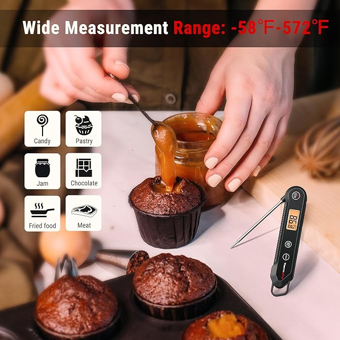 ThermoPro Digital Instant Read Meat Thermometer for Grilling Waterproof Kitchen Food Thermometer with Calibration & Backlight Baking Bread Candy Thermometer Cooking Tools Utensils