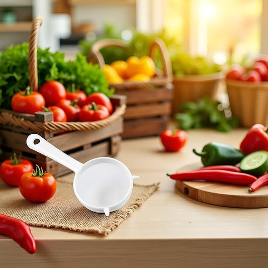 White Mesh Kitchen Sifter - Plastic Mesh Strainers Sieve,Colanders and Sieve with Handle for Tea Pasta Flour Rice Fruits Vegetable Small (16cm)