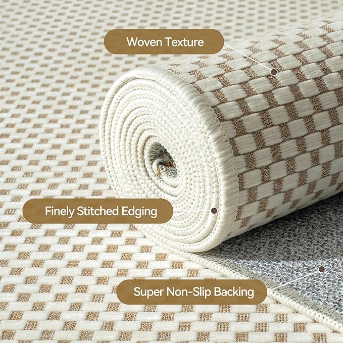 2x5 ft Hallway Runner Rug Boho Woven Washable Long Kitchen Runner Rugs Mat Non Slip, Soft Entryway Laundry Hall Runner Floor Carpet for Indoor Backdoor Bedroom Kitchen Living Room, Beige
