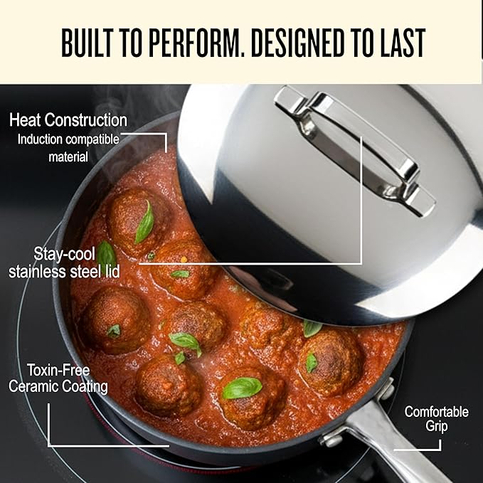 Alva Maestro 7-Piece Ceramic Cookware Set – Nonstick & No PTFE, PFOA, PFAS for Safe, Healthy Cooking – Oven & Induction Safe for Fast Even Heat, Effortless Cleanup, Durable Designed to Last