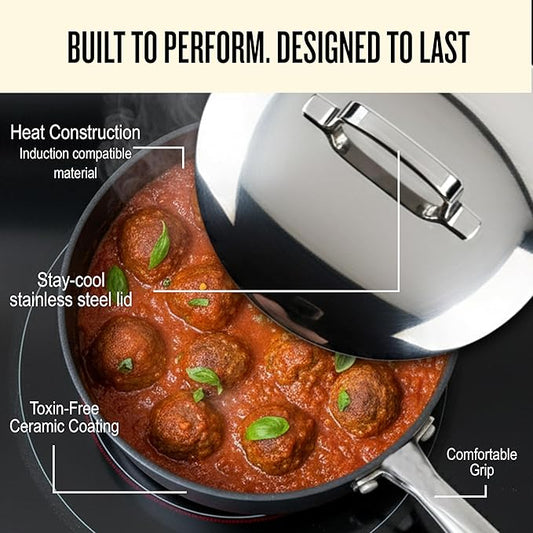 Alva Maestro Ceramic Nonstick Cookware Set – 4.5-Qt Stock Pot & 2-Qt Saucepan with Lids | PFAS-Free, Non-Toxic, Oven Safe to 400°F | Even Heat, Dishwasher Safe | Belgian Design