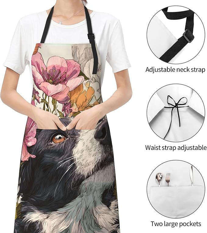 Apron with Pockets Aprons for Women Men Kitchen Chef Apron for Cooking Gardening Server Waitress Painting