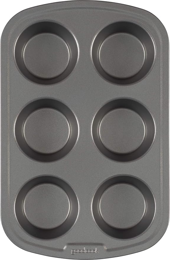 GoodCook Everyday Nonstick Steel Muffin Pan, 6 cup, Gray