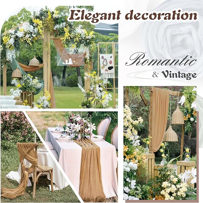 Nude Cheesecloth Table Runner 6 Pack 35" Boho Gauze Runner 120 inches Long Tablecloth Runner Rustic Sheer Fabric Bulk for Baby Shower Wedding Bridal Birthday Party Picnic Table Decorations