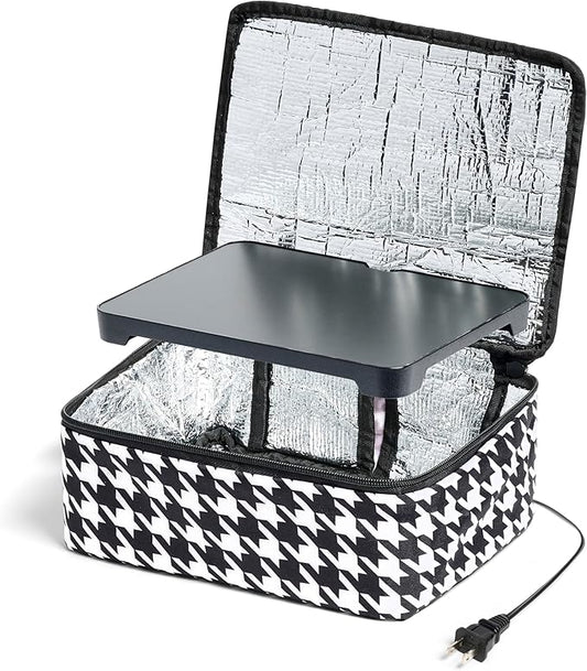 HOTLOGIC Mini Heated Lunch Box- Portable Electric Food Warmer for Men and Women - Great for Work, Office, and Construction - Cook, Reheat, and Eat on the Go - 120V - Houndstooth