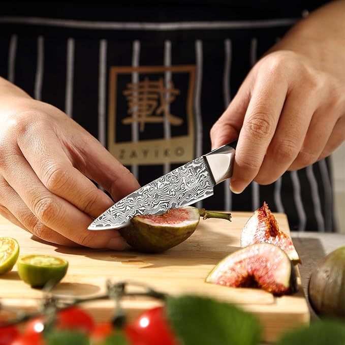 zayiko Black Edition Damascus Paring Knife | Sharp 3.5 inch blade made of 67 layers of Damascus steel | Ergonomic pakkawood Handle | Premium & professional Chef's Knifes for Kitchen Work