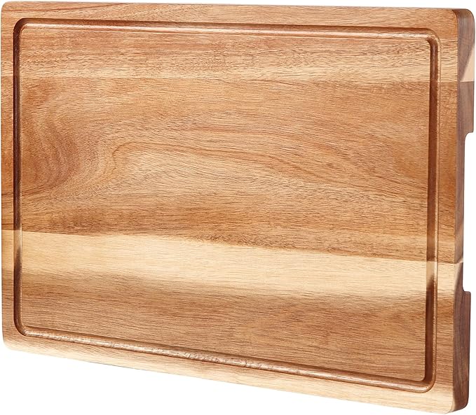 Acacia Wood Cutting Board with Handles & Juice Groove - Large Thick Butcher Block for Meat, Turkey, BBQ, Serving and Kitchen Countertop 18"*12 Inche
