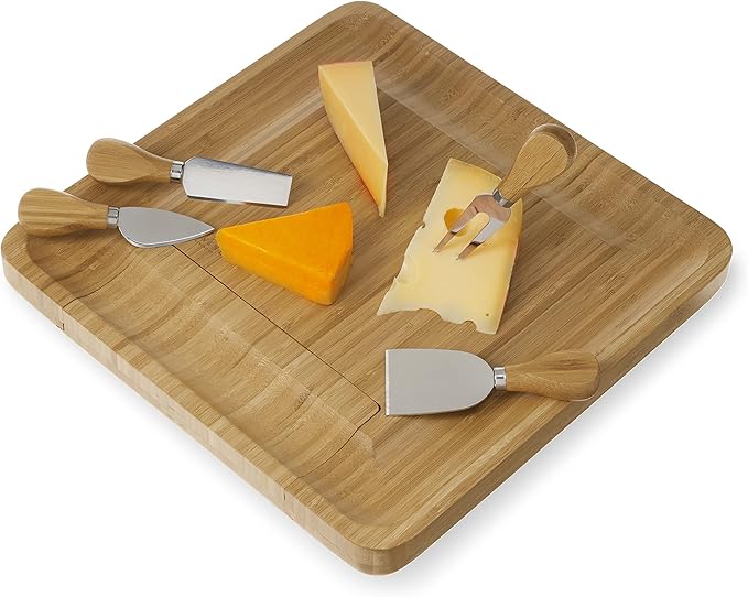 Twine Four Piece Bamboo Knife Set Wood Cheese Boards, Natural,10162