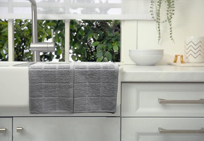 100% Cotton Terry Dish Cloth & Dish Towel, 6 Pack, Super Soft and Absorbent Kitchen Towels, Perfect for Kitchen Cleaning and Dish Washing (Grey 6 Pack)