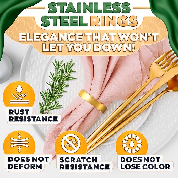 Set of 10 Gold Napkin Rings – Easter Napkin Rings | Durable, Reusable, Rust-Resistant | Modern Semicircle Design for Elegant Table Decor, Weddings, Dinner Parties, Holidays, Daily Use & Gift Giving