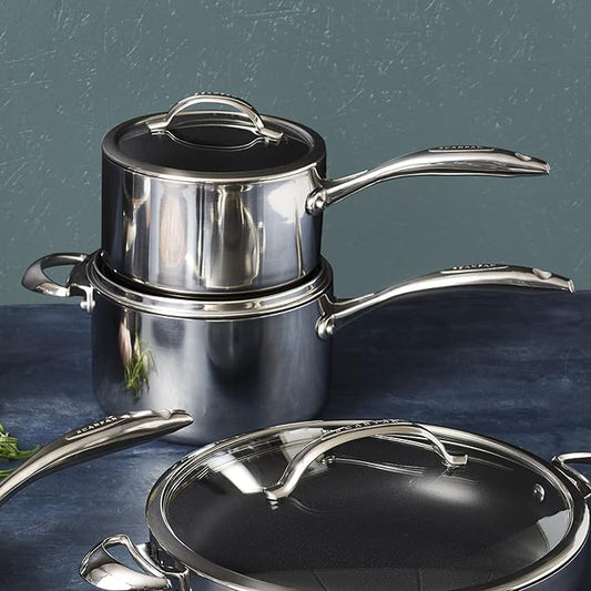 Scanpan HaptIQ 4 qt (8 inch) Stainless Steel-Aluminum Nonstick Saucepan with Lid – Compatible with All Cooktops, Induction Ready, Metal Utensil Safe, Oven Safe to 500°F, Dishwasher Safe