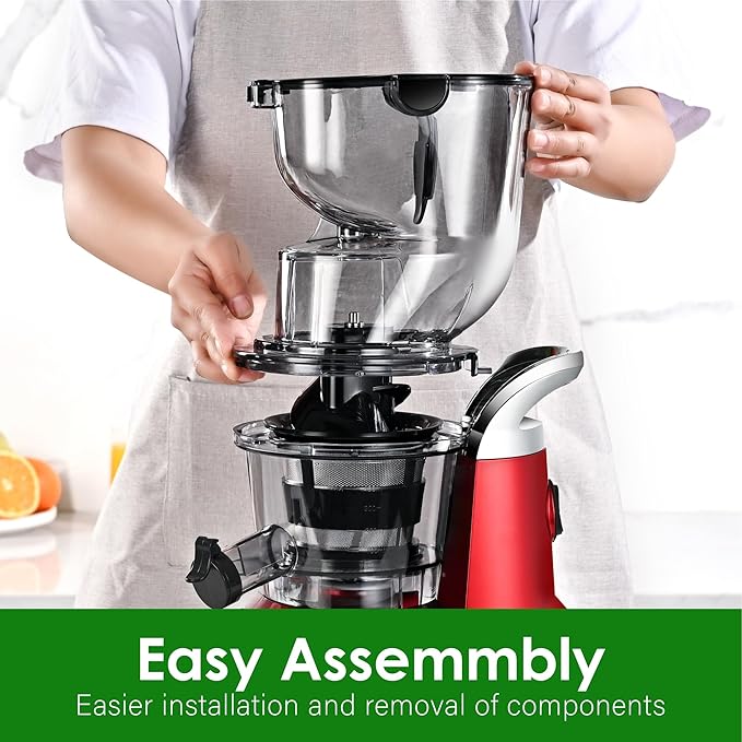 Cold Press Juicer Machines, Kitchen in the Box Slow Masticating Juicers Machine,3.26inch Large Wide Feed Chute Fit Whole Fruits & Vegetables,BPA Free,Easy to Clean (Bright Red)