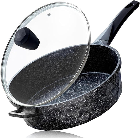Nonstick Deep Frying Pan Skillet with Lid, 12 Inch Large Skillet, 5 Quarts Saute Pan, Granite Stone Non Stick Cooking Pan, Induction Compatible, PFOA Free
