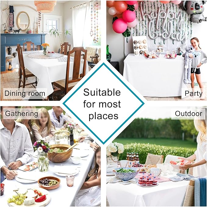 Hiasan White Rectangle Tablecloth - Waterproof Washable Polyester Fabric Table Cloth for Party, Wedding, Banquet and Restaurant, 90 x 156 Inch