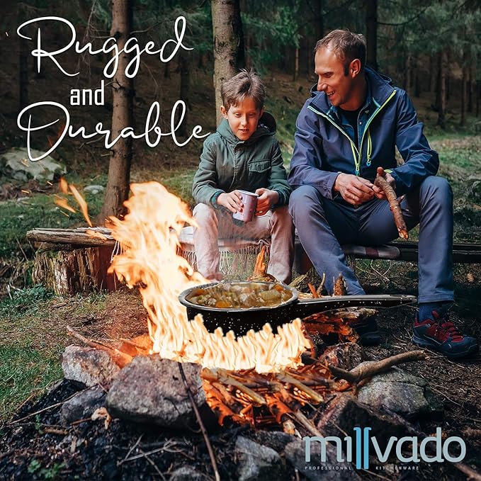 Millvado 2 Pack Granite Saucepans: Naturally Nonstick Sauce Pots - Speckled Enamel Ware Cookware – 1 and 2 Quart Sauce Pans for Cooking and Boiling - Granite Pot for Stovetop, Campfire, Outdoor Stove