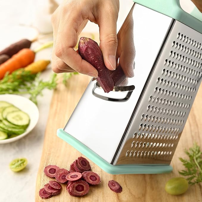 Spring Chef Stainless Steel XL Box Grater & Premium Lemon Zester with Handle - 2 Product Bundle - Mint