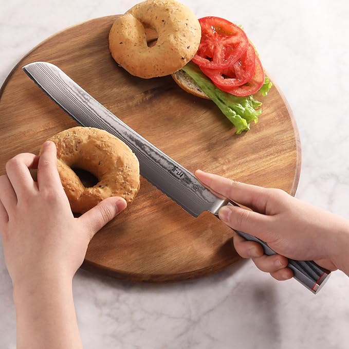 Cangshan YARI Series 9-inch Bread Knife with Sheath, X-7 Damascus Steel, 501226
