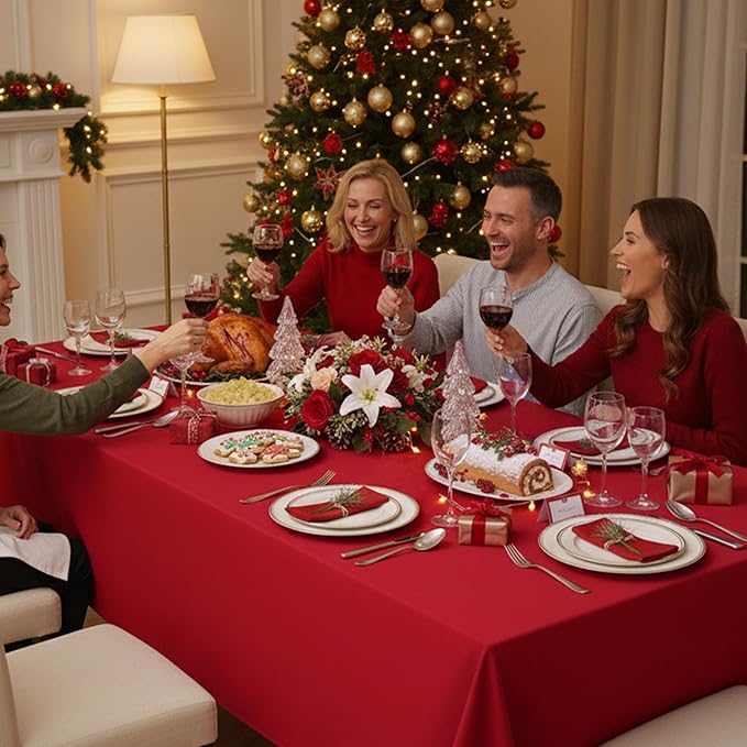 10-Pack Red Tablecloths for Rectangle Tables, 54 x 108 Inches, Stain-Resistant Polyester Fabric for 6 Foot Tables - Washable Table Covers for Weddings, Banquets, Birthday Parties, Events