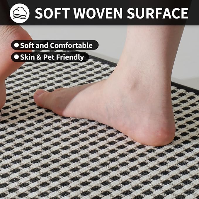 Kitchen Mat Kitchen Rugs Sets of 2 PCS Non Slip Washable, Super Absorbent Soft Braided Kitchen Mats for Floor, Rubber Backing Comfort Standing Kitchen Sink Mat Runner Rug, Black 17"x28"+17"x59"