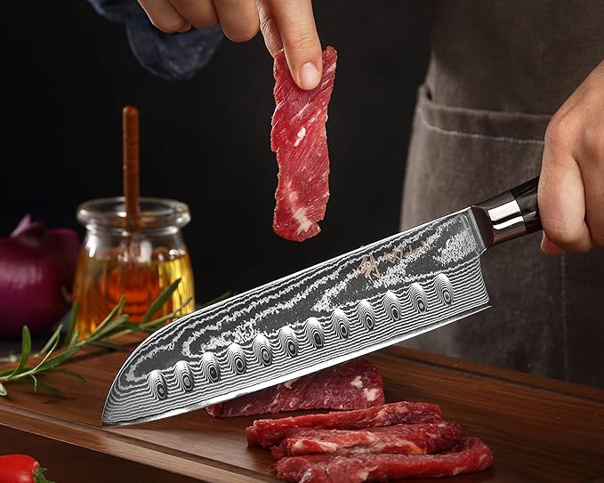 Wakoli EDIB Essentials 4-Piece Damascus Knife Set – Professional Kitchen Knives with VG10 Core, 67-Layer Damascus Steel Blades – Santoku, Chef, Small Santoku & Paring Knife with Pakkawood Handles
