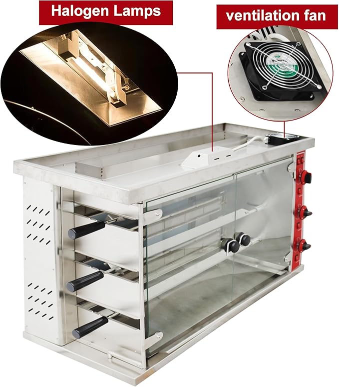 TECHTONGDA Gas Convection Toaster Ovens Commercial Air Fryer Automatic Rotary Grill 122℉-572℉ for Sheep Chicken 3 Layer