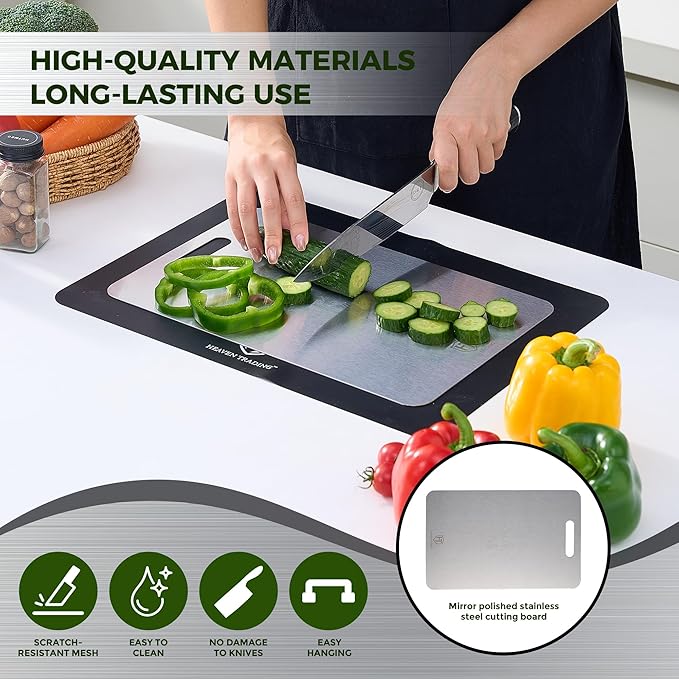 5 Pcs, Stainless Steel Cutting Board Set, with Sharpener & Silicone Mat - Non Toxic, Metal Cutting Boards for Kitchen, Luxury Gift for Home Chefs & Cooking Lovers - HEAVEN TRADING