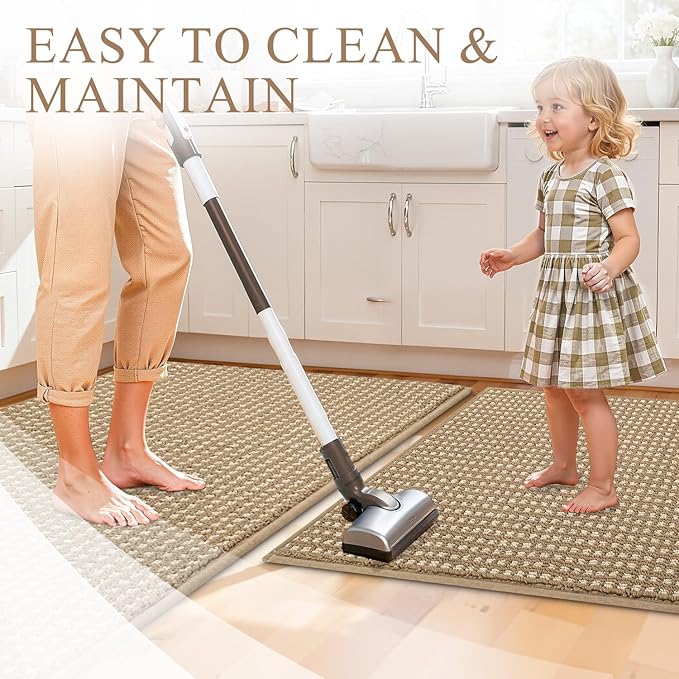 Kitchen Rugs,Non Slip Absorbent Kitchen Mats for Floor-Thick Stain Resistant Washable Kitchen Floor Mat Runner Carpet for Hallways,Entryway,Laundry Room,Sink(17"x29"+17"x48"+17"x59",Brown)