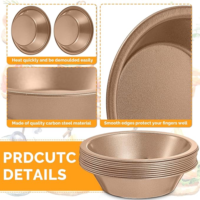 Gandeer 8 Pcs mini pie tins Pie Pan Dish for Baking Carbon Steel Pizza Nonstick Plate Bakeware Set Oven Air Fryer Cake Bread Meat(4 Inch,Champagne)