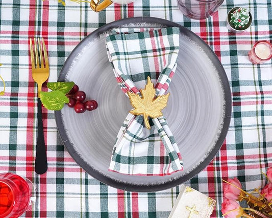 Blue Needles Gingham Buffalo Plaid Cloth Napkins 100% Cotton Set of 12 Dinner Table Christmas Napkins 18x18 inch Soft Reusable Washable Perfect for Event Parties & Everyday Use - Christmas Multi White