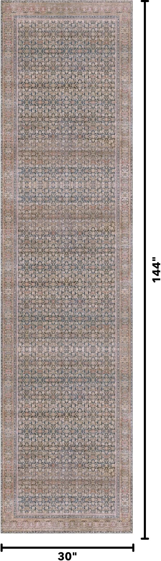 Kuden 2'6"x7' Runner Rug, Machine Washable Area Rug with Non-Slip Backing, Vintage Style, Soft, Easy Clean, Low Pile Rug for Hallway, Entryway, Kitchen, Bedroom