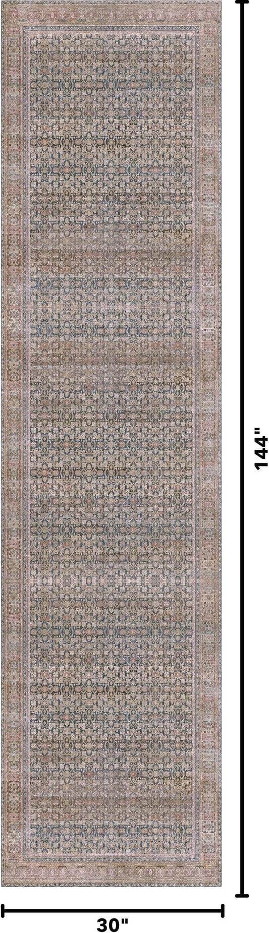Kuden 2'6"x7' Runner Rug, Machine Washable Area Rug with Non-Slip Backing, Vintage Style, Soft, Easy Clean, Low Pile Rug for Hallway, Entryway, Kitchen, Bedroom