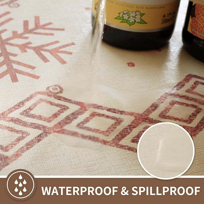 Rectangle Table Cloth,100% Waterproof Tablecloth Oil Proof Spill Proof Vinyl Table Cloth, Wipe Clean Plastic Table Cover for Dining, Camping, Indoor and Outdoor 54" x 102",Snowflake