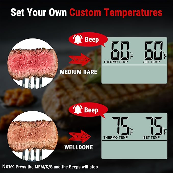 ThermoPro TP16H Large LCD Digital Meat Thermometer for Cooking, Smoking, Grilling, BBQ Food Thermometer with Clock Timer and Stainless Steel Probe, Black