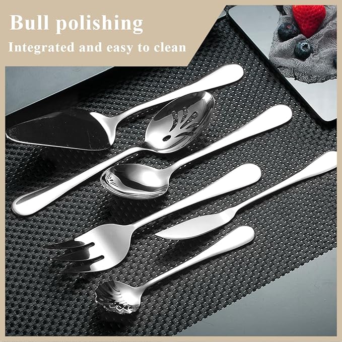 Berglander Silverware Serving Set 6 Pieces, Stainless Steel Serving Spoons Set, Flatware Serving Set, Serving Utensils Set Easy to Clean and Dishwasher Safe