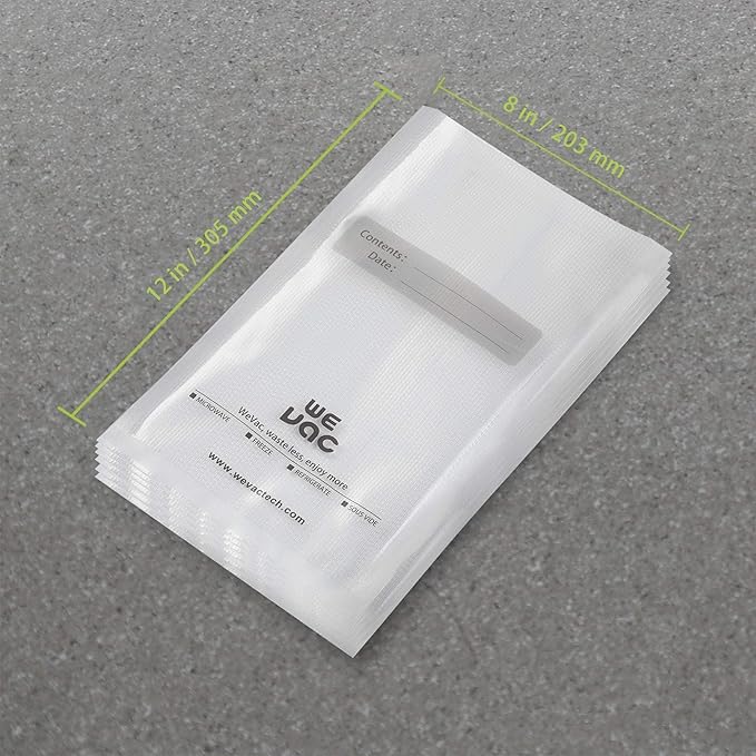 Wevac Vacuum Sealer Bags 100 Quart 8x12 Inch for Food Saver, Seal a Meal, Weston. Commercial Grade, BPA Free, Heavy Duty, Great for vac storage, Meal Prep or Sous Vide