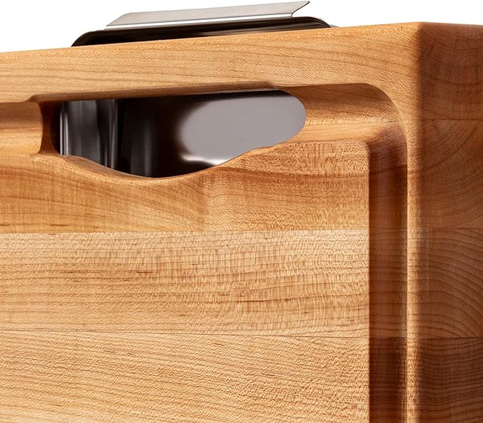 John Boos Newton Prep Master Series Rectangular Wooden Maple Cutting Board 15”x14” – 2.25” Thick, 14-lb Reversible Butcher Block with Catch Pan, Sloped Juice Groove & Edge-Grain – Made in the USA