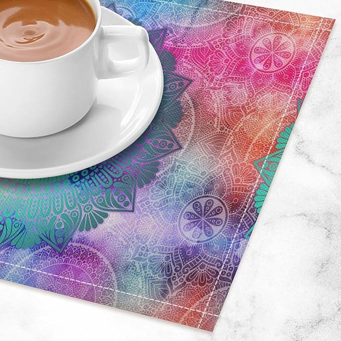 Boho Mandala Placemats Set of 4 Abstract Bohemia Floral Art Printed Dining Table Mats for Restaurant Home Kitchen Holiday Picnic Party Decor 12x18in